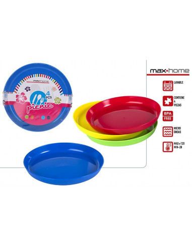 AKTIVE-PACK 4 PLATOS PLASTICO PICNIC...