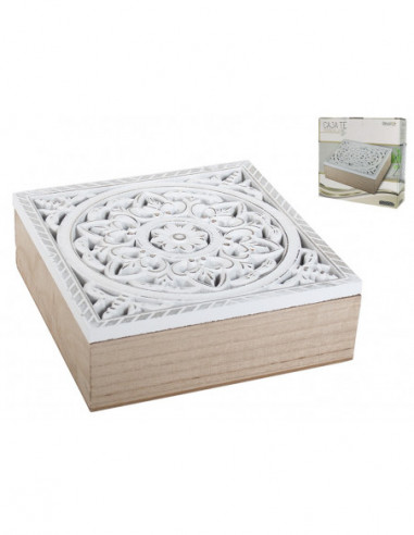 CAJA TÉ MANDALA 22X22X7.2 CM - MADERA