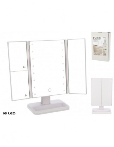 ESPEJO 3X PLEGABLE 16LED 18X11X29CM -BCO